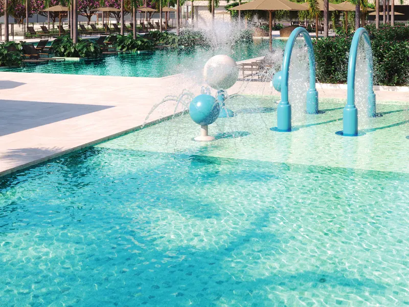 Piscina infantil com acqua play do Grand Quartier Rio2